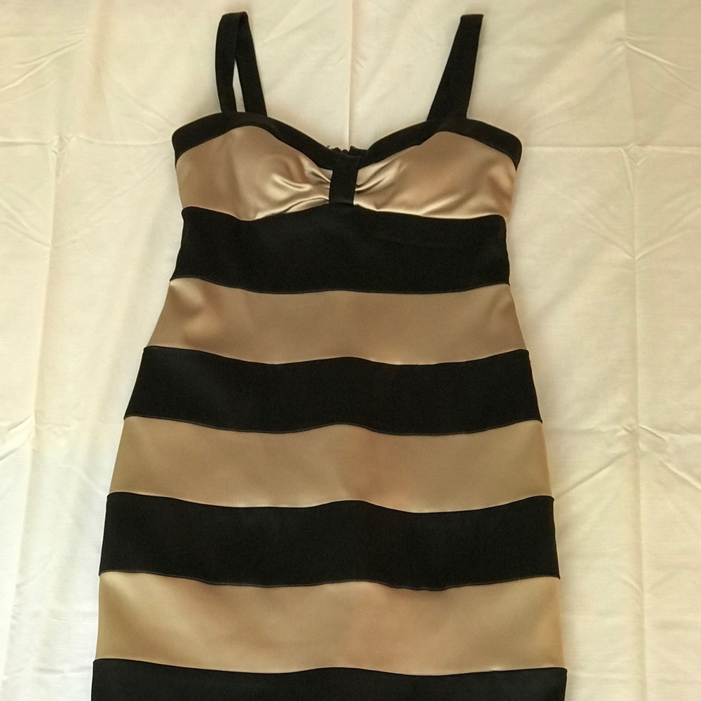 Silk black and light gold cocktail dress.